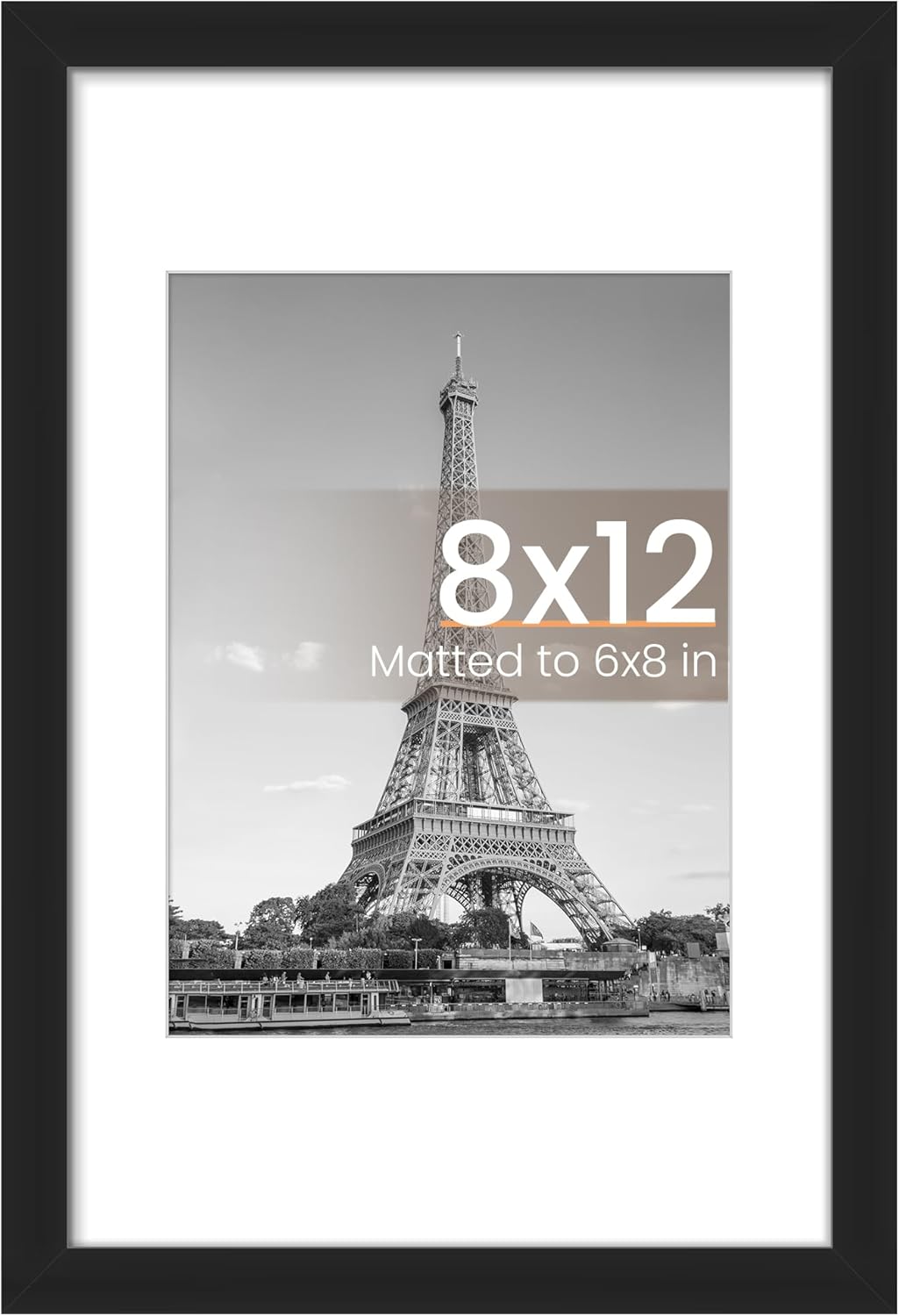 Upsimples 8x12 Picture Frame - Versatile Display for 6x8 Photos with Mat or 8x12 Without - Black, 1 Pack
