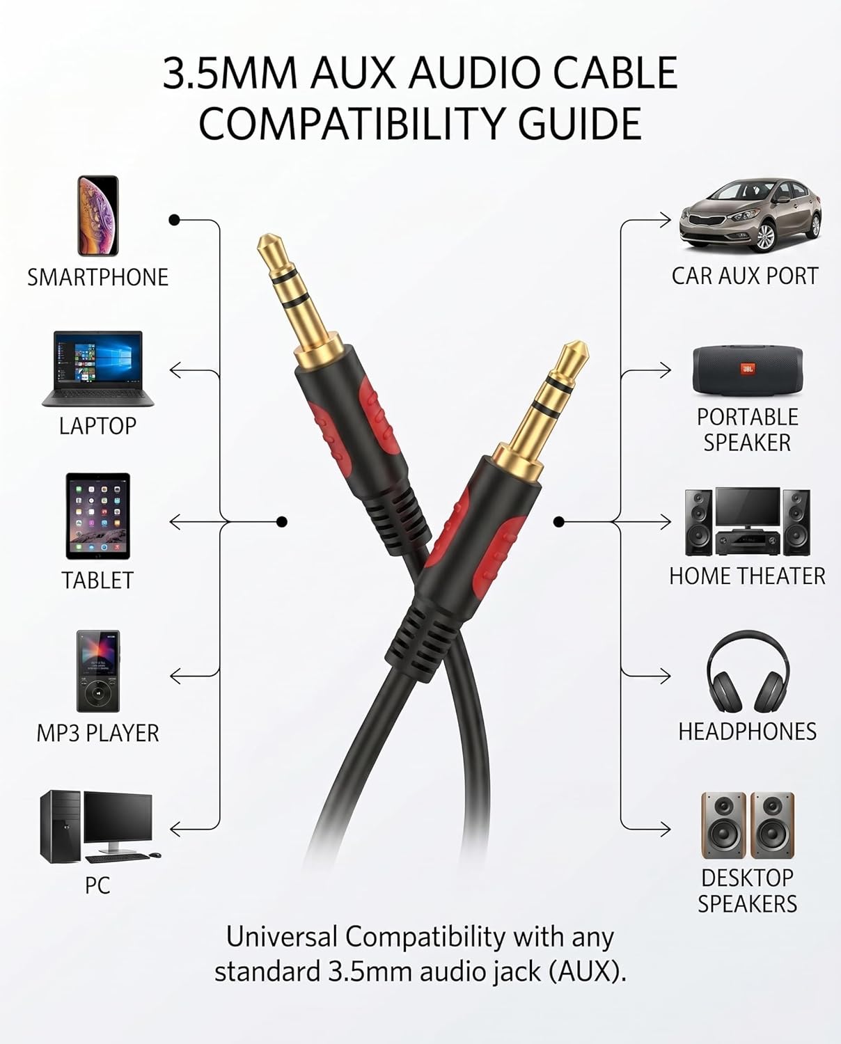 LDKCOK 3.5mm 6ft, Male to Male Audio Aux Cable AUX Cable for Beats Headphones, iPods, iPhones, iPads, Home/Car Stereos