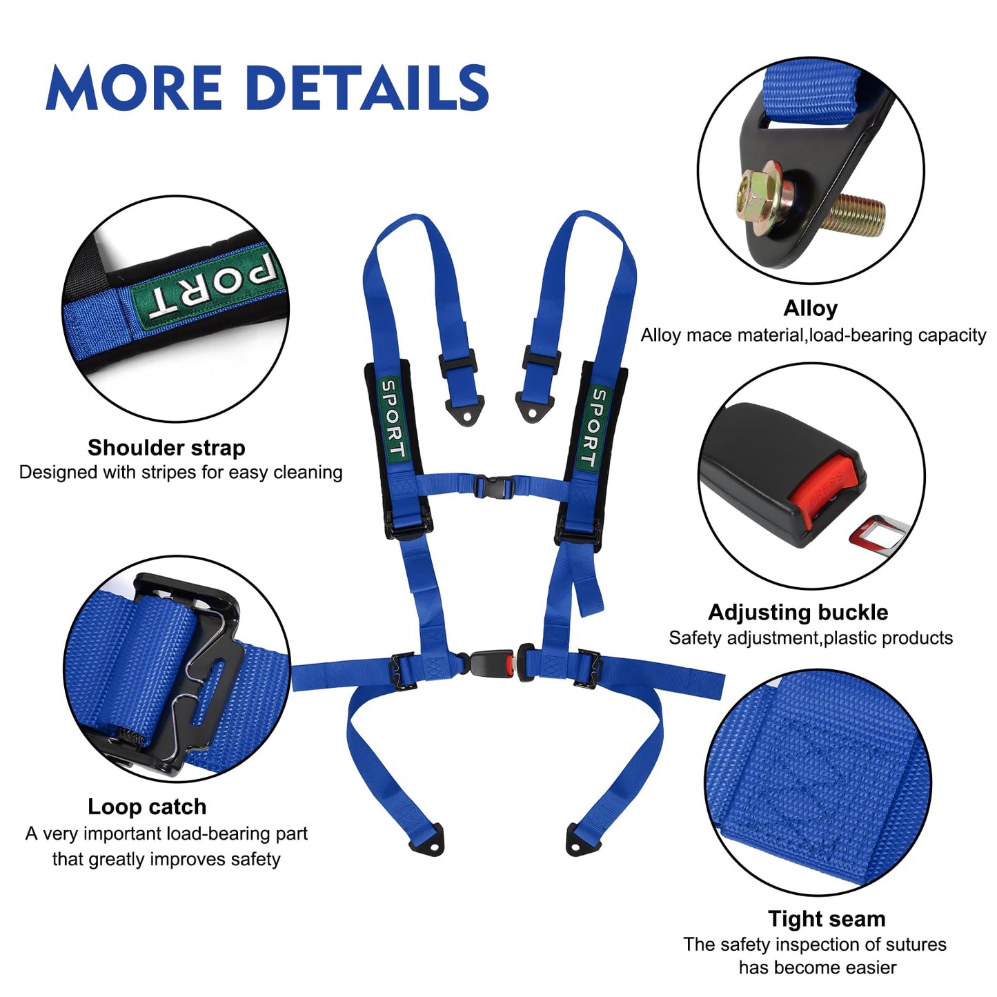 DING-PAI 4 Point Bucket Racing Harness With Padding Heavy Duty Buckle Upgraded 2 Inch Straps UTV Harness 4 point Universal Adjustable for Adults Easy Install (Blue)