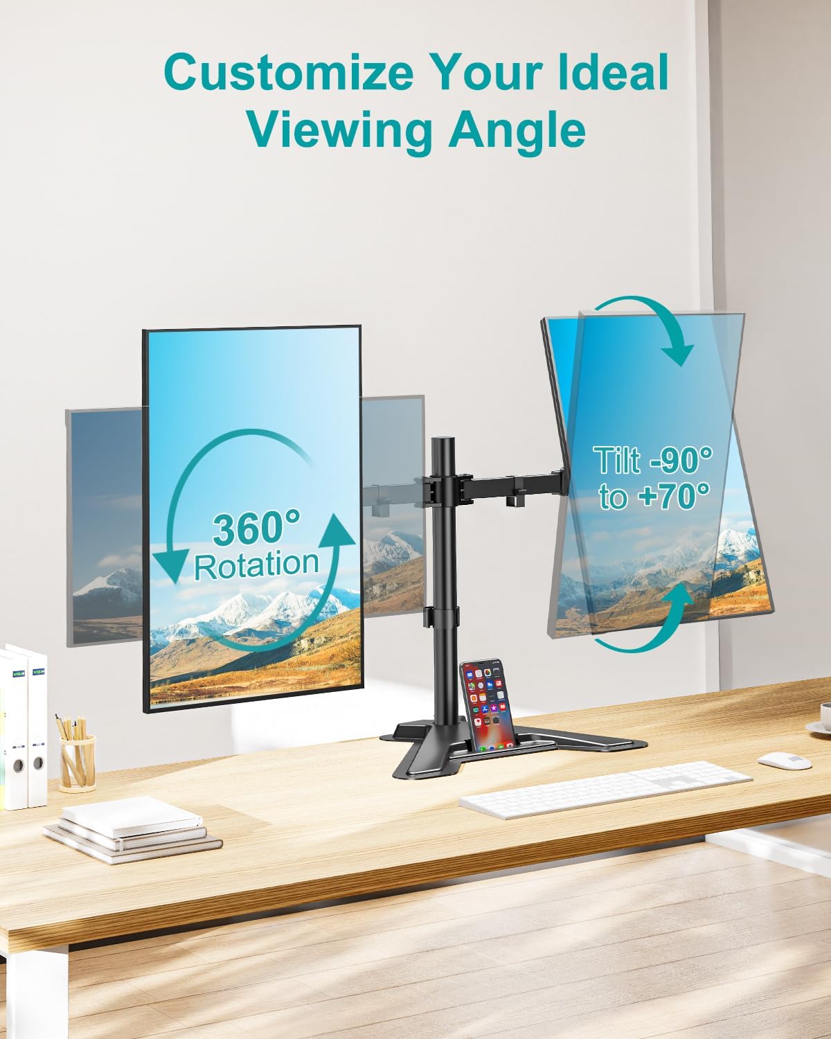 MOUNT PRO 2 27 inches,17.6lbs 75x75 100x100, Dual Monitor Stand, Free-Standing Full Motion Monitor Desk Mount Fits