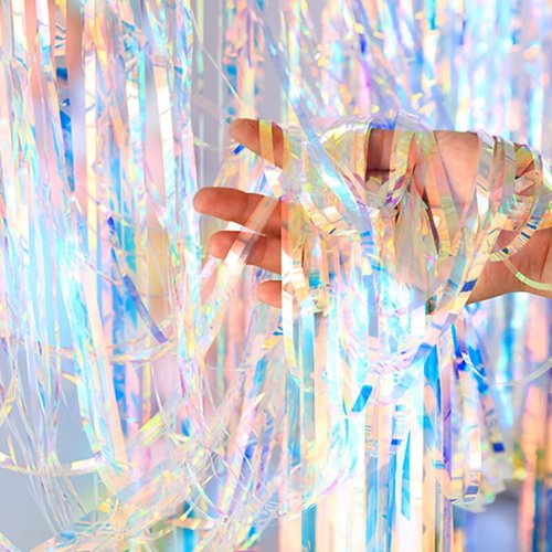 Iridescent Foil Curtain Backdrop by [Brand Name] - Neon Streamers for Stunning Party Decor | 3.2 ft x 6.5 ft