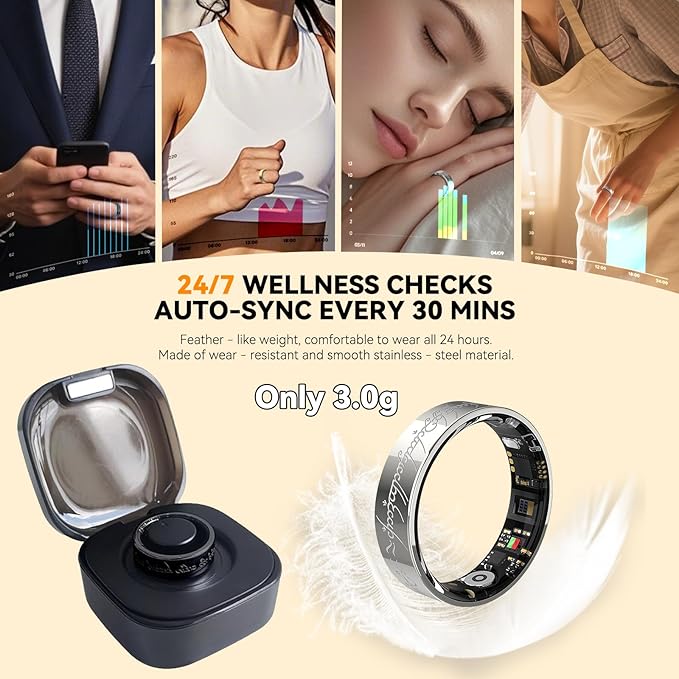 Ultra Smart Ring for Women Men,Health Fitness Tracker with Sleep/Blood Pressure/Oxygen Monitoring, Heart Rate & Activity Tracking,IP68 Waterproof, 5+Day Battery,No Subscription Fee 1-Silver 10