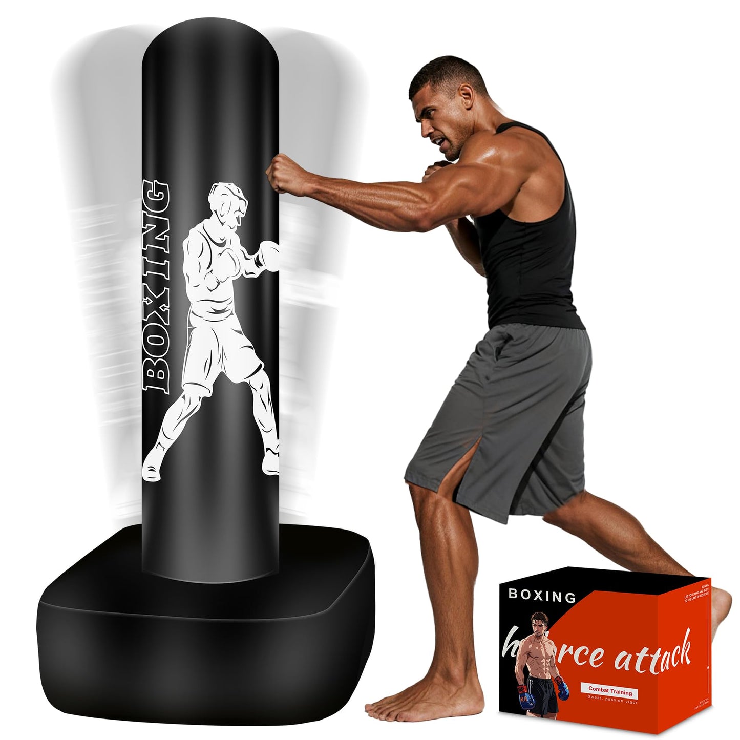 Vobab Freestanding Punching Bag with Stand for Adults Teens, Heavy Boxing Bag, 70" Boxing Equipment Bag Kickboxing Bag, Women Men Heavy Bag for Beginners Muay Thai MMA Training Fitness