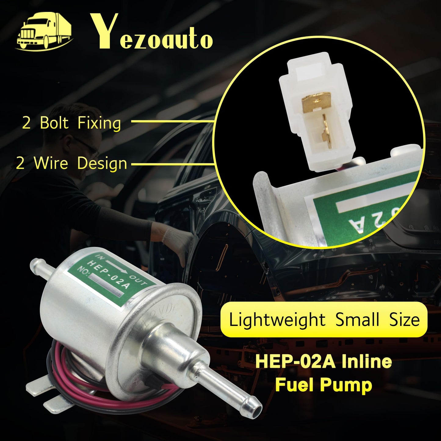 Yezoauto 12V Universal Electric Fuel Pump Low Pressure 4~7 PSI Inline Diesel Gas Compatible with All 12V Cars Trucks Boats Carburetor Lawnmower and Generators HEP-02A ATV