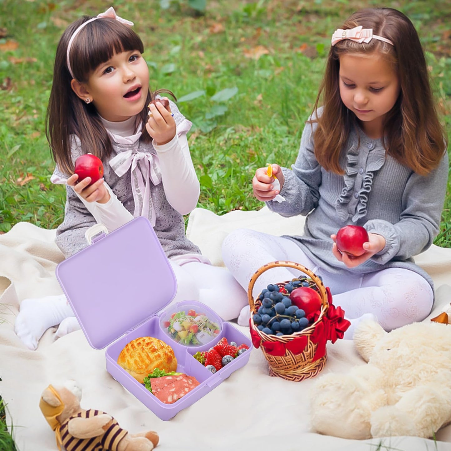 JOOPETALK 2 Pack Kids Lunch Box with Leak Proof Snack Container, 8 Compartments with Detachable Dividers, BPA-Free & Dishwasher Safe Bento Box for School Travel, Pink