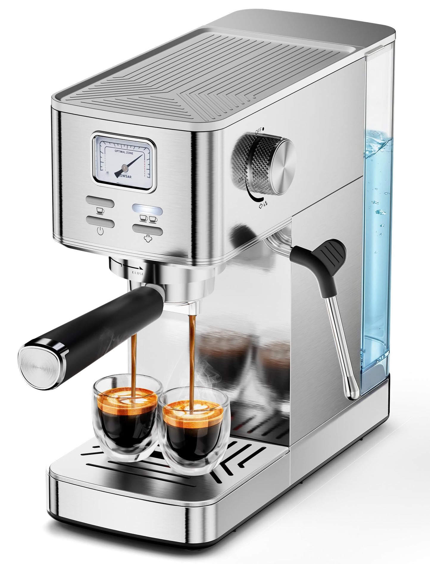 COWSAR Espresso Machine 20 Bar, Compact Commercial Espresso Maker with Milk Frother, Visual Pressure Gauge, Coffee Machine with 47oz Removable Water Tank and Capsule Funnel, for Cappuccino, Latte