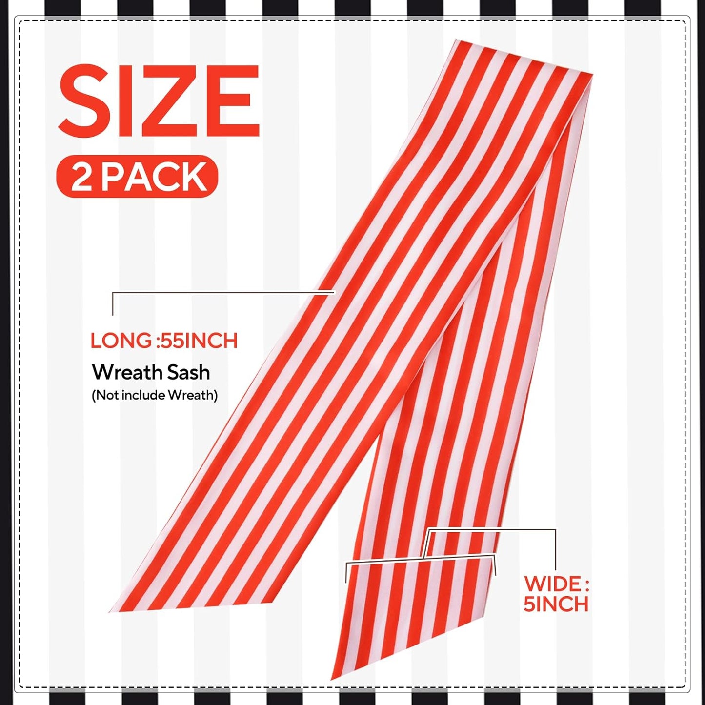 Stripe Boxwood Wreath Sash by [Brand Name] - 2 Pack Red and White Decorative Garland