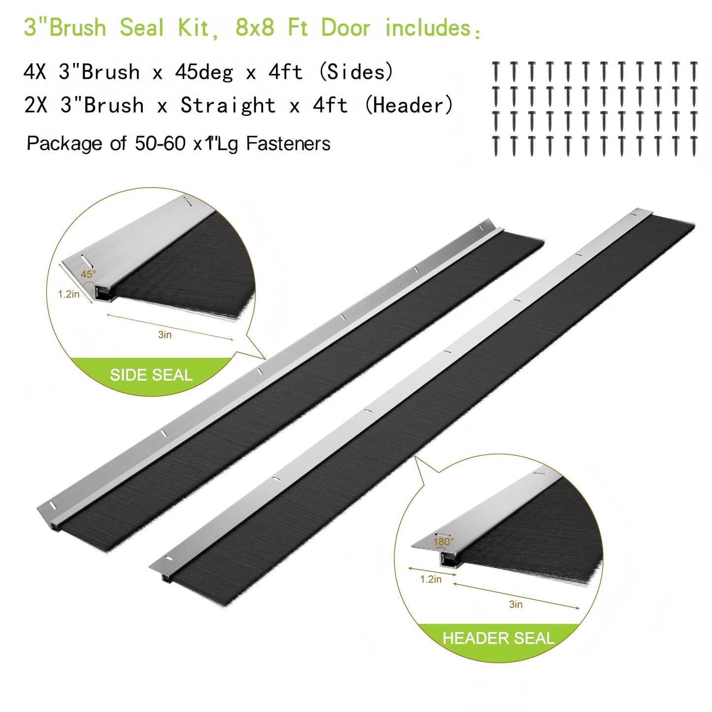 Garage Brush Seal Kit for Roll up Door 8 X 8Ft, Weather Stripping Garage Door Seal Top and Sides -Heavy Duty Nylon Brush with Aluminum Track, Insulation Door Kit for Corrugated,Sectional, Commercial