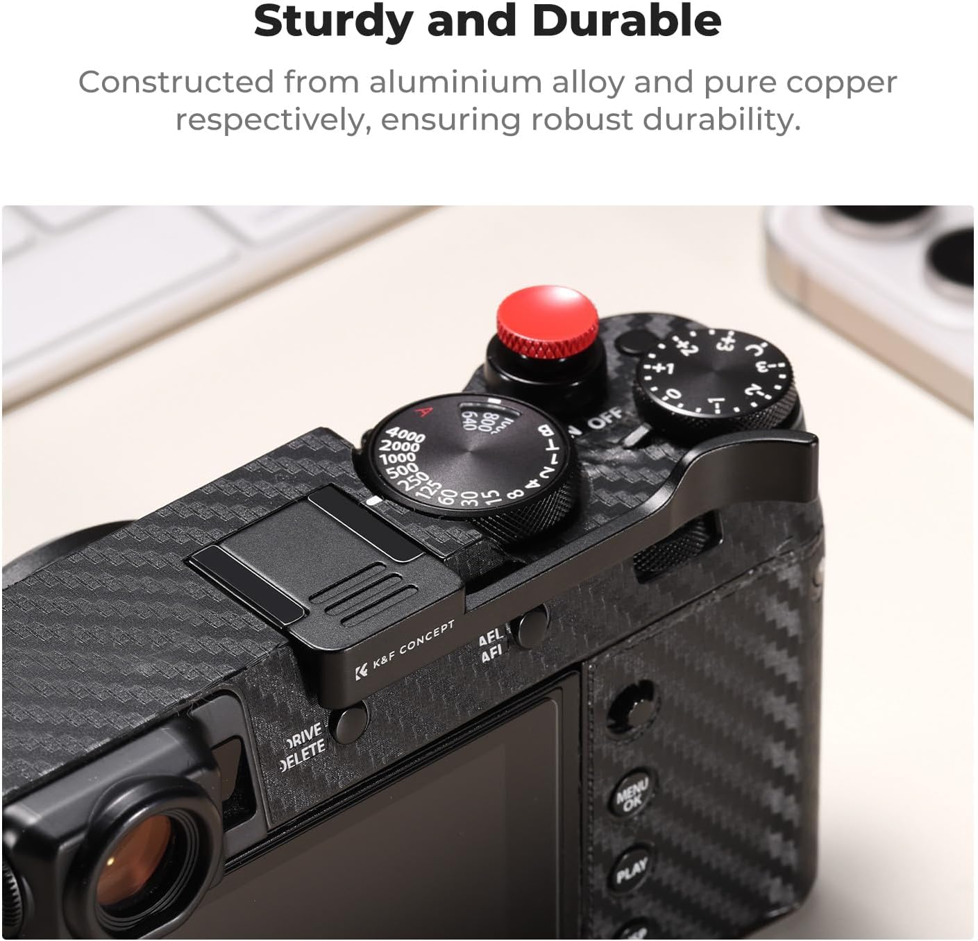 X100VI X100V, K&F CONCEPT Camera Thumb Grip with Red Shutter Button Compatible with FUJIFILM Black