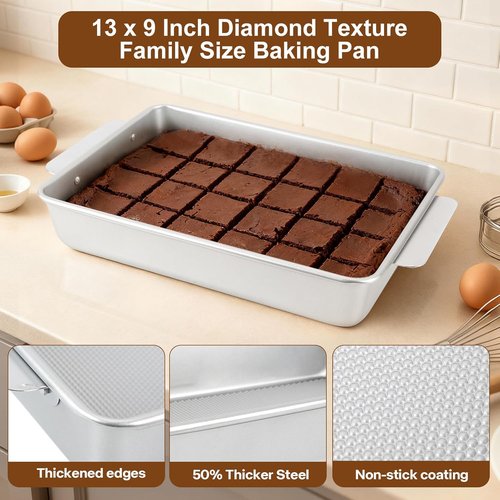 Commercial Grade 9x13 Baking Pan by [Brand Name] - Heavy-Gauge Aluminized Steel, Nonstick & Warp-Resistant, Silver