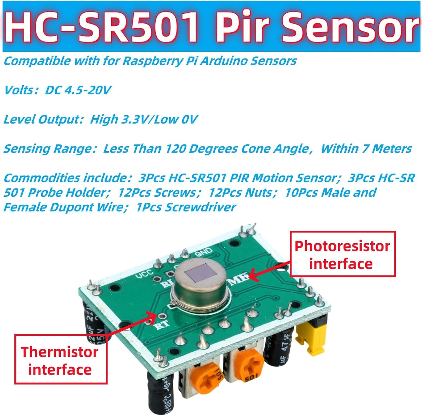 MTDELE 3 HC-SR501 Pcs PIR Motion Sensor Miniature Human Infrared Sensing Module Compatible with for Raspberry Pi