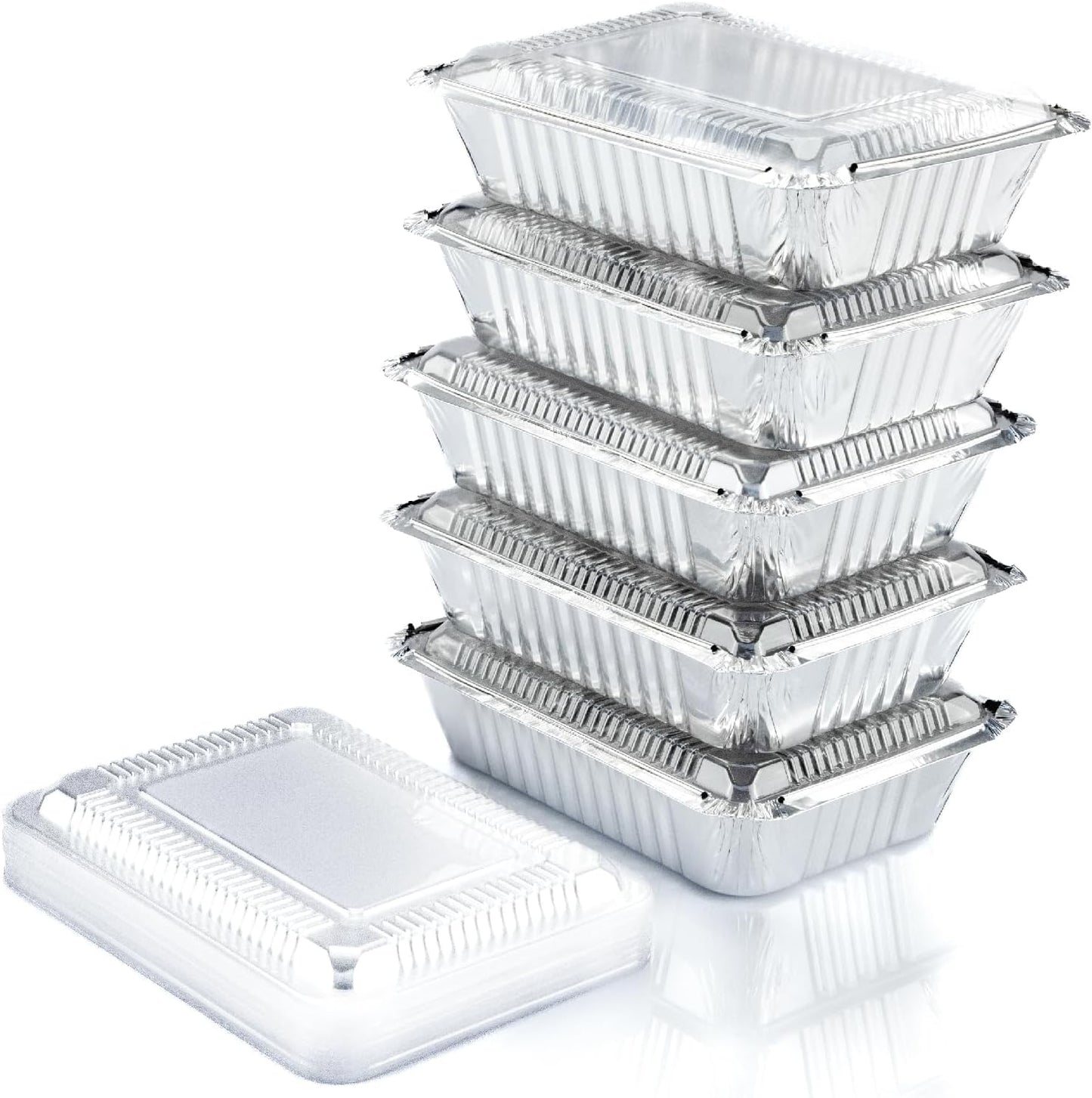 Regine Switzerland Aluminum Containers - 55 Count Disposable Foil Pans with Lids | 2.25LB, 8.5"x6" for Takeout & Food Storage