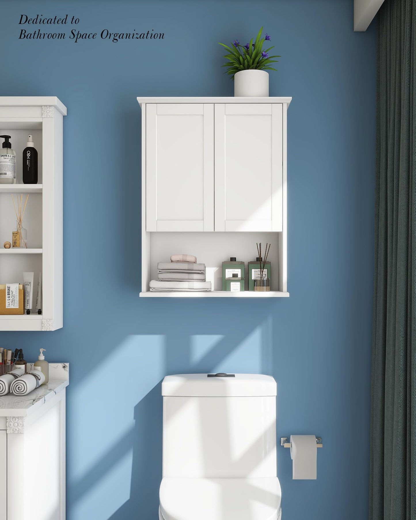 VIMYFAMY Bathroom Cabinet Wall Mount with Buffering Hinge, 23"x29" inch Over Toilet Storage Cabinet with Adjustable Shelves, Large Space Wooden Medicine Cabinet, White