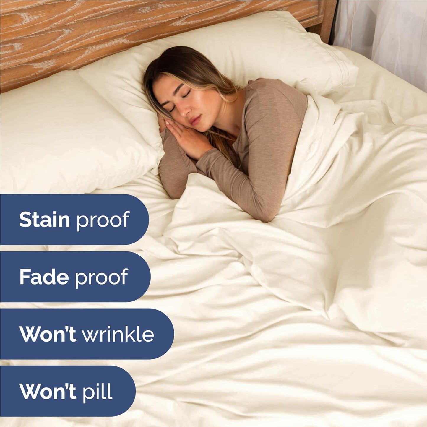 Skiennix Full Size 4-Piece Sheet Set - Ultra-Soft Cooling Bed Sheets - Deep Pockets, Wrinkle-Free, Off White