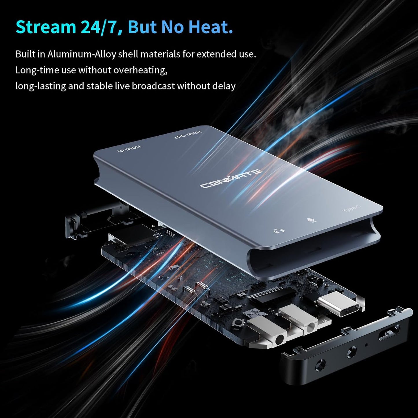 cenmate 3.0 1080P 60FPS 4K@30Hz Switch/PS5/Xbox/Camera/PC Aluminum HDMI Capture Card, USB Audio Video Capture Card