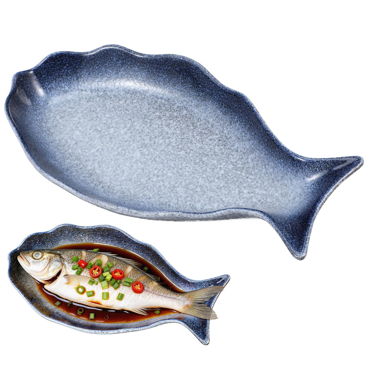 Cabilock Fish Serving Dish Decorative Ceramic Serving Tray Platter for Entertaining Seafood Appetizers Kitchen Tableware Home Dining 12.20X5.90X1.37In