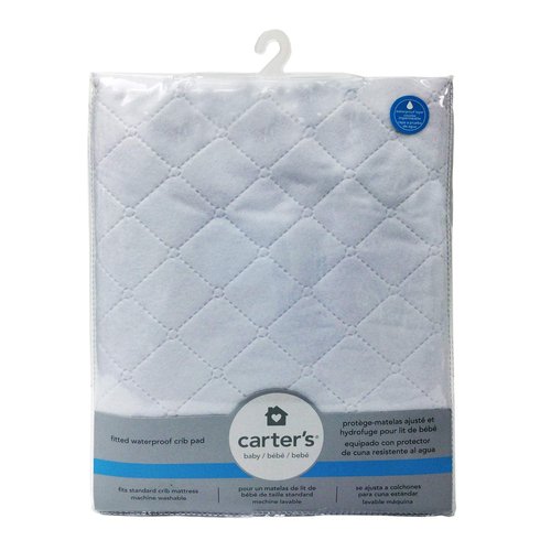 Carters Waterproof Fitted Quilted Crib and Toddler Protective Mattress Pad Cover, White