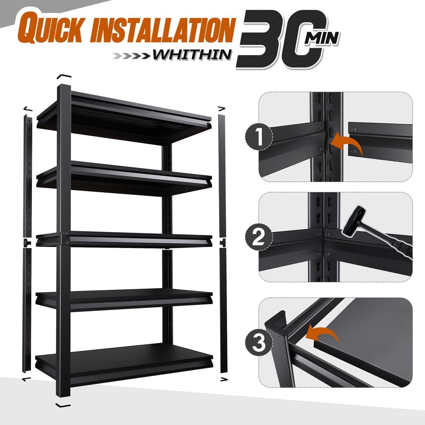 TXTDPL 2000lbs Heavy Duty Garage Shelving, 5-Tier Adjustable Storage Shelves, 72" H x59 W x 19.6" D, Utility Metal shelvingfor Warehouse, Basement, Garage