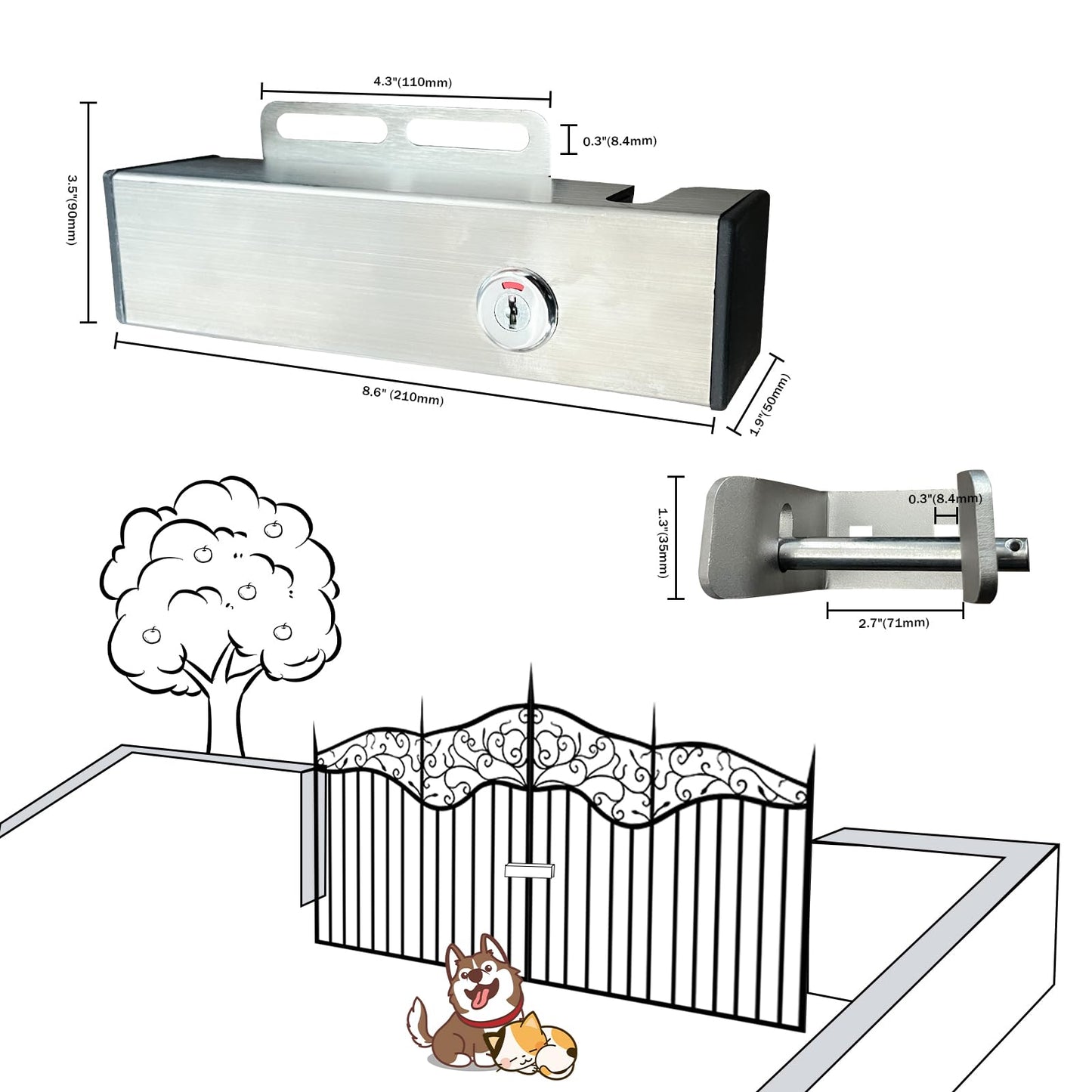 GaFenHanyu Stainless Steel Automatic Electric Gate Lock for DC24V Swing Gate Opener Gate Operator System Device Safe Security Gate Lock