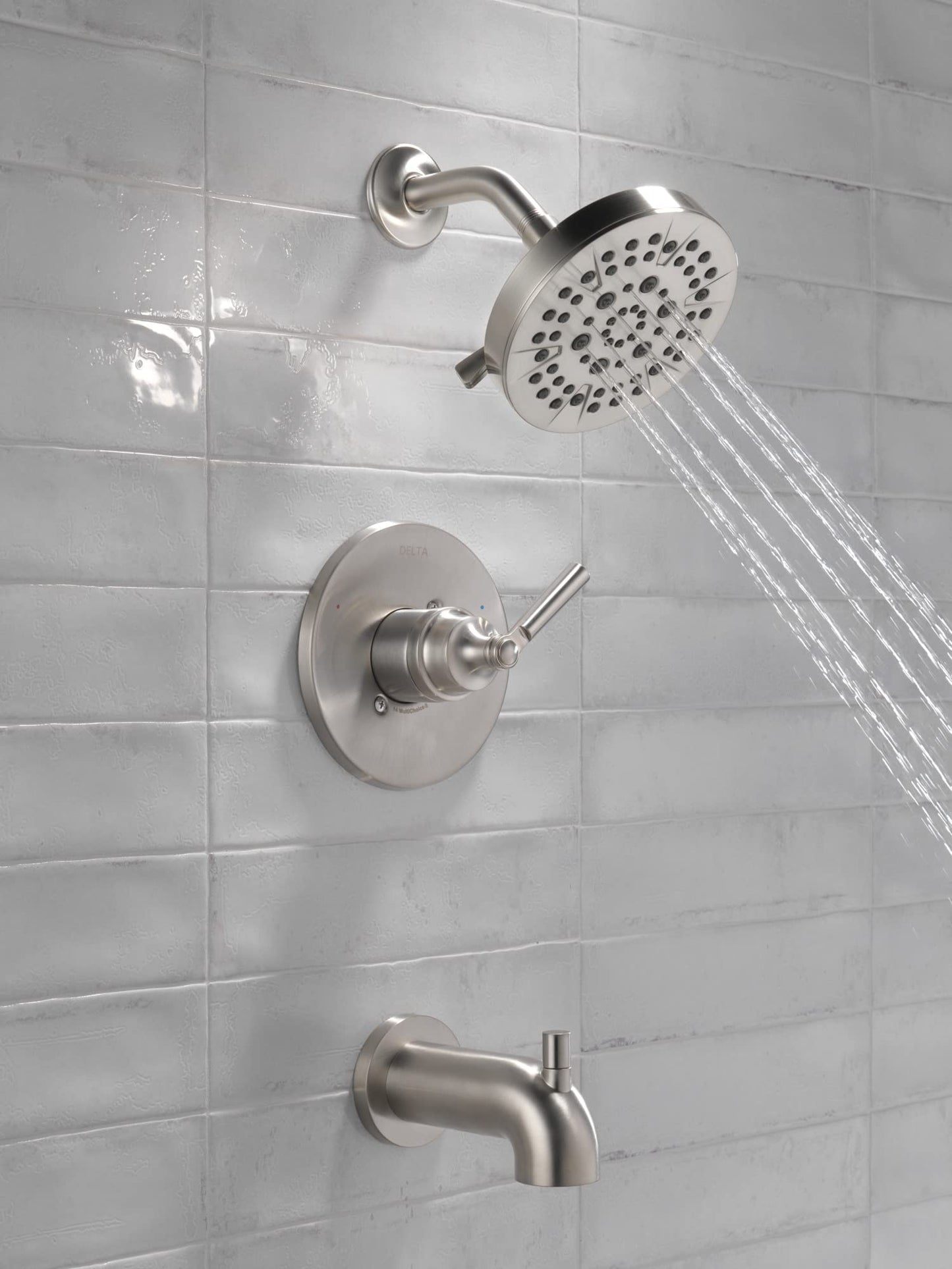 Delta Faucet Saylor 14 Series Brushed Nickel Tub and Shower Faucet Combo, Bathtub and Shower System, Shower Trim Kit, Bathtub Faucet Set, Shower Tub Faucet, Stainless T14435-SS (Valve Not Included)