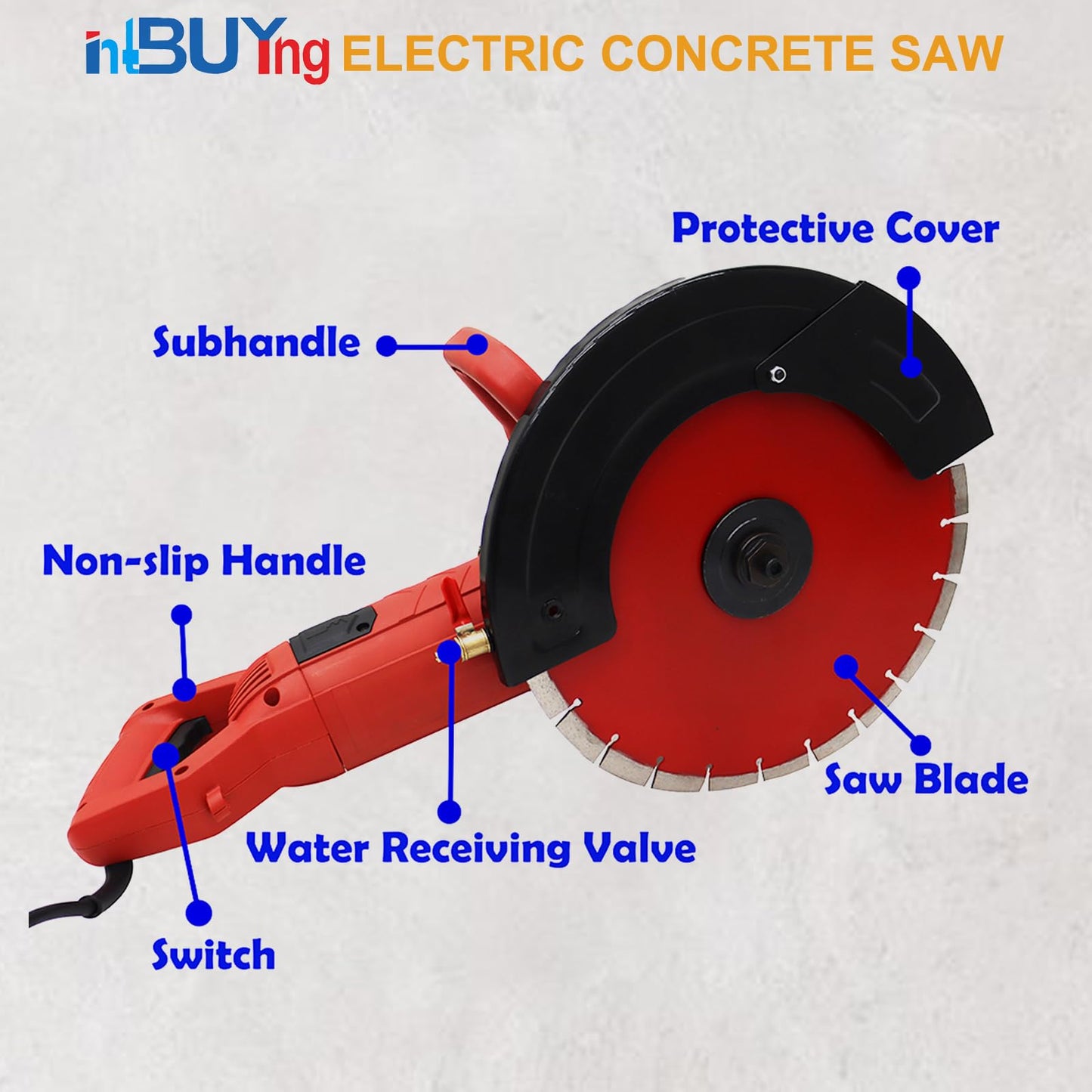 INTBUYING Electric Concrete Saw, Wet/Dry Circular Saw Cutter, 14" Concrete Cutter Masonry Tool 220V for Wood, Granite, Brick-with Water Pump