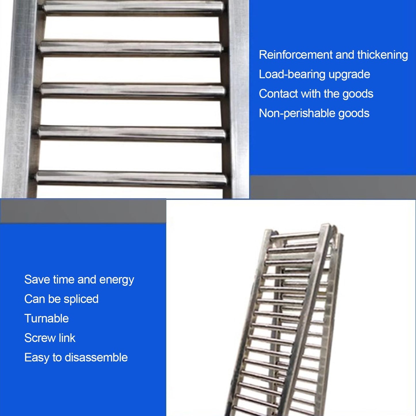 Light-Duty Gravity Roller Conveyor, 2.5cm Galvanized Steel Rollers, Unpowered Slide System for Warehouse Delivery, Efficient Unloading Line, Durable Silver Frame