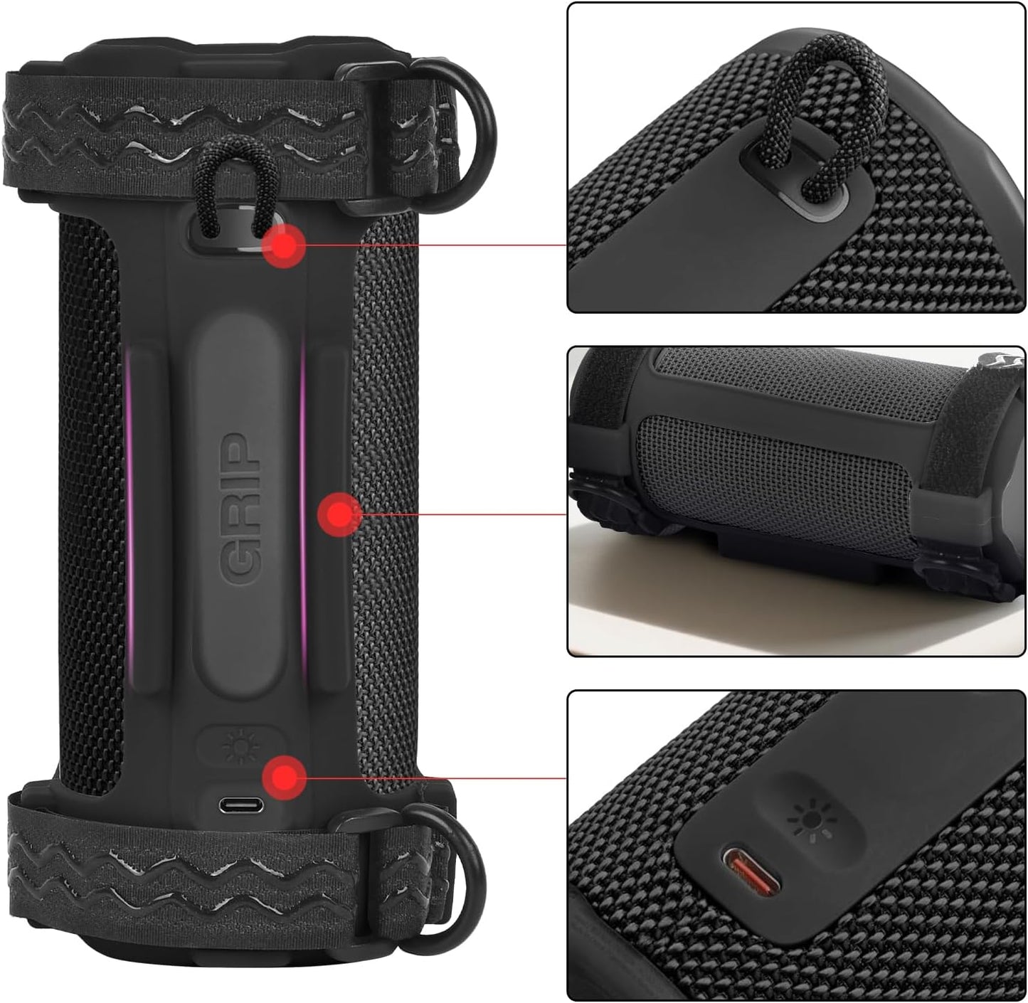Silicone Cover for JBL Grip Compact Bluetooth Speaker, Portable Carrying Case with Adjustable Detachable Shoulder Strap