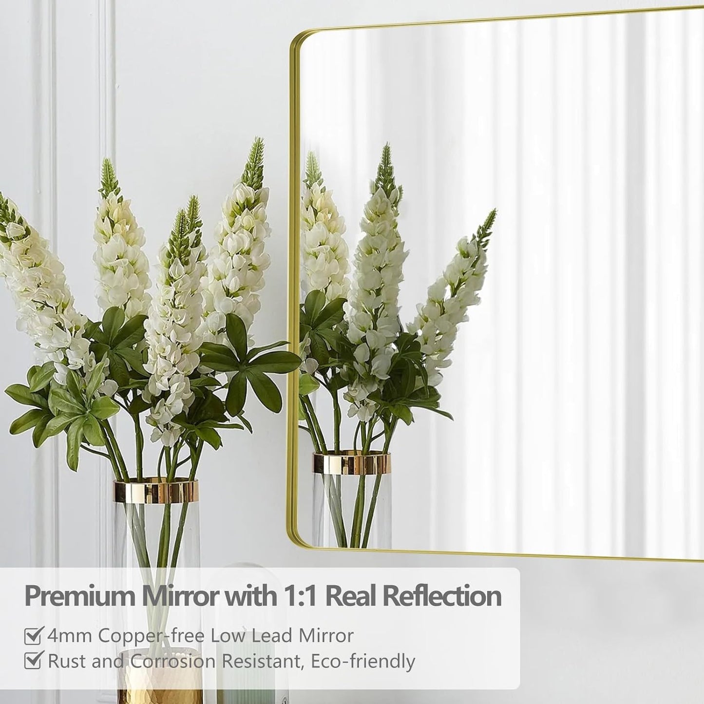 MIRTHIE Gold Bathroom Vanity Mirror for Wall, 24x36 Inch Rectangle Framed Wall Mounted Mirrors, Hangs Horizontally or Vertically