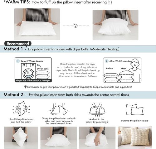 MIULEE Throw Pillow Inserts - Set of 2, 18x18 Inches, Non-Woven Decorative Cushions for Living Room