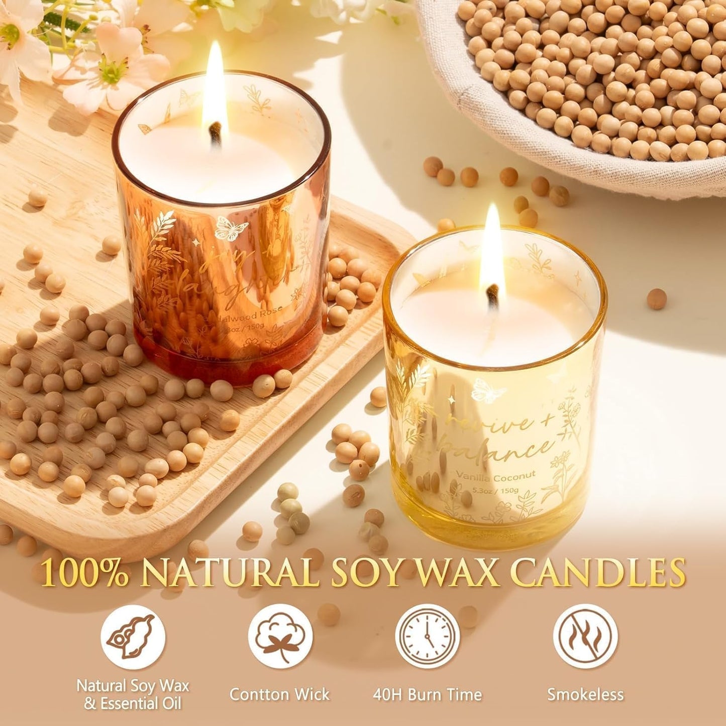 Skiennix Scented Candle Set - 3 Pack Soy Candles for Home | Perfect Gifts for Women - Vanilla Coconut, Sandalwood Rose, Lemon Lavender