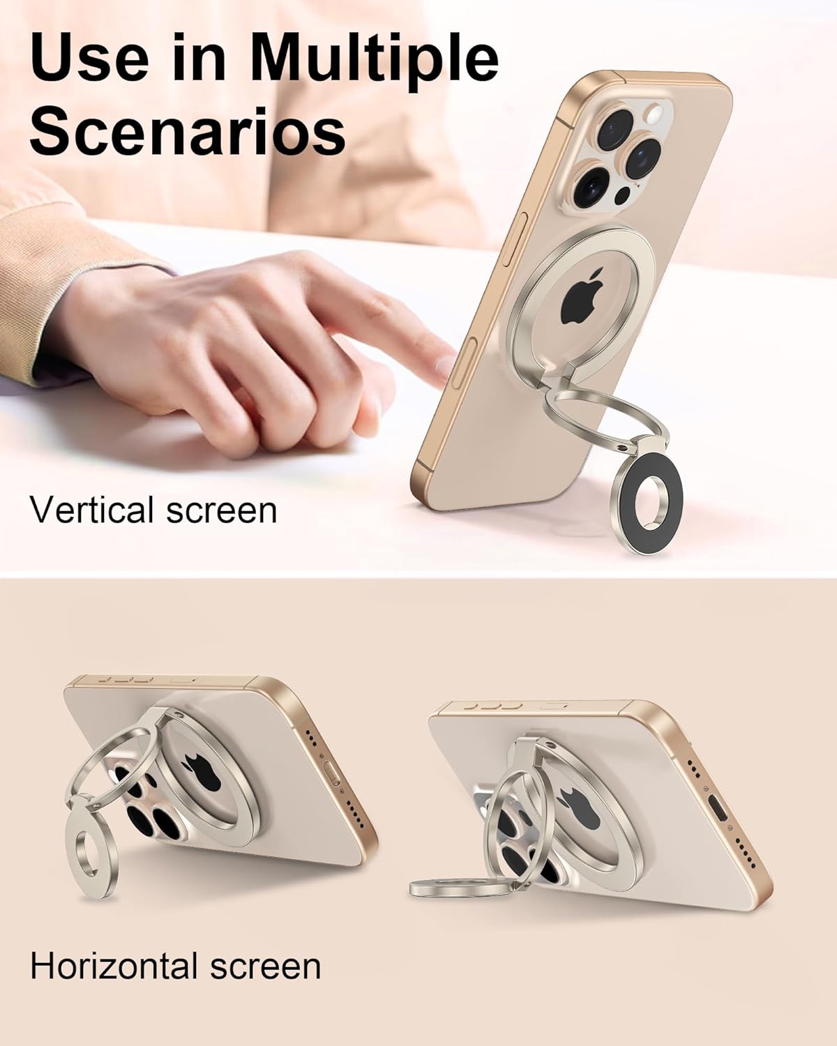 AILKIN 17e, Portable Magnetic Phone Ring Stand, Dual-Side Phone Grip Holder for iPhone Samsung, Foldable Kickstand
