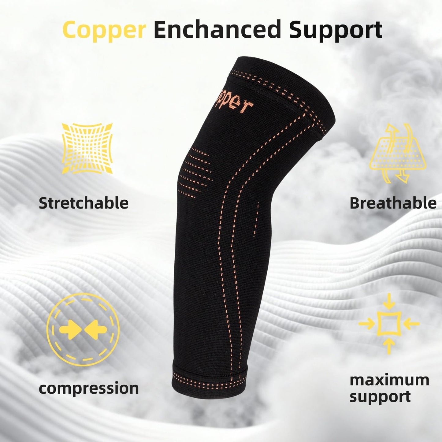 JIQUD Arm compression Sleeve (1 Pair),Copper Elbow Compression Sleeve,Elbow Brace for Tennis Elbow Tendonitis,Full Arm Sleeve for Men & Women,Sports Support & Recovery (Black, Medium)