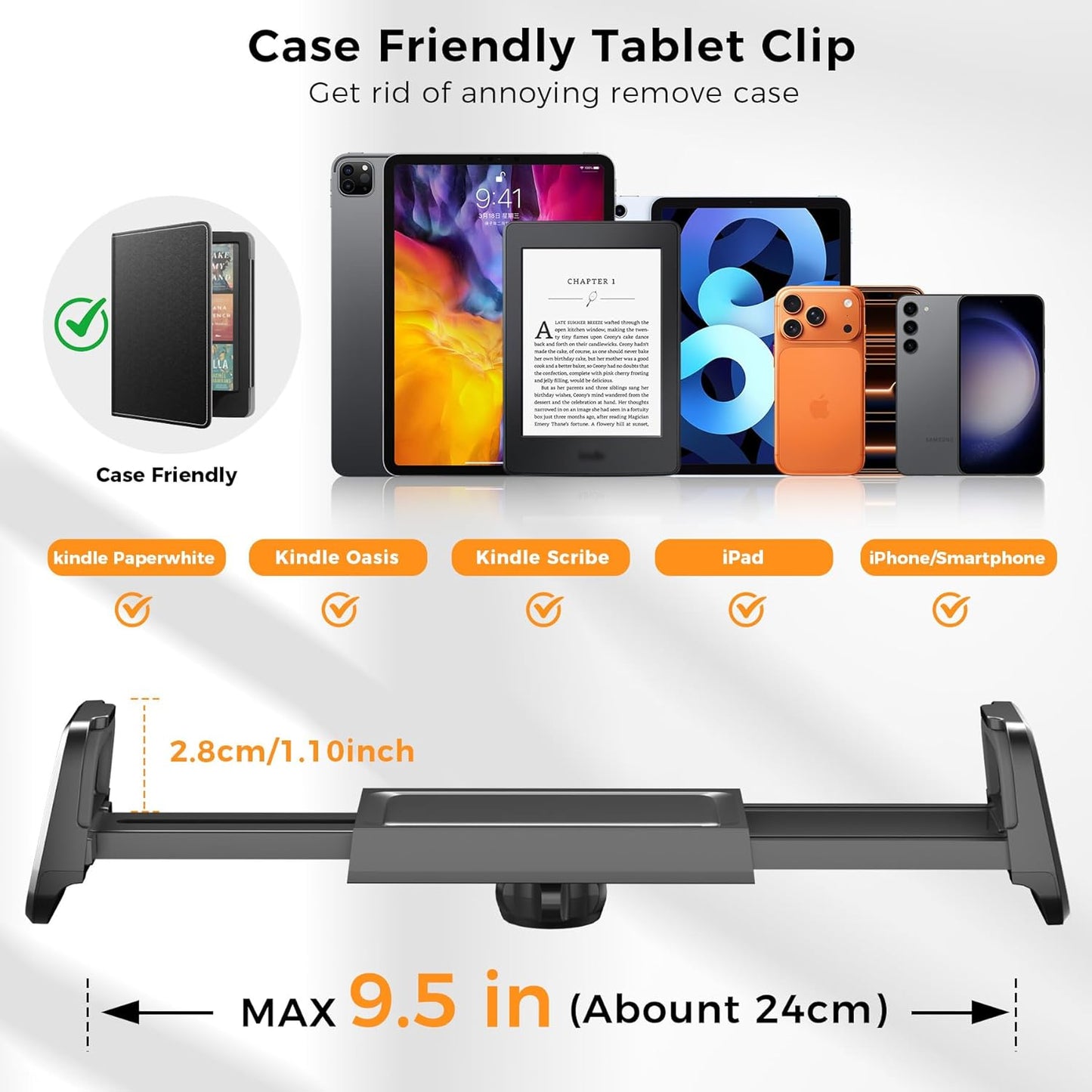 Kefotic Long Gooseneck Tablet Holder for Bed Works with Thick Case, eReader Stand Compatible with All Kindle Paperwhite