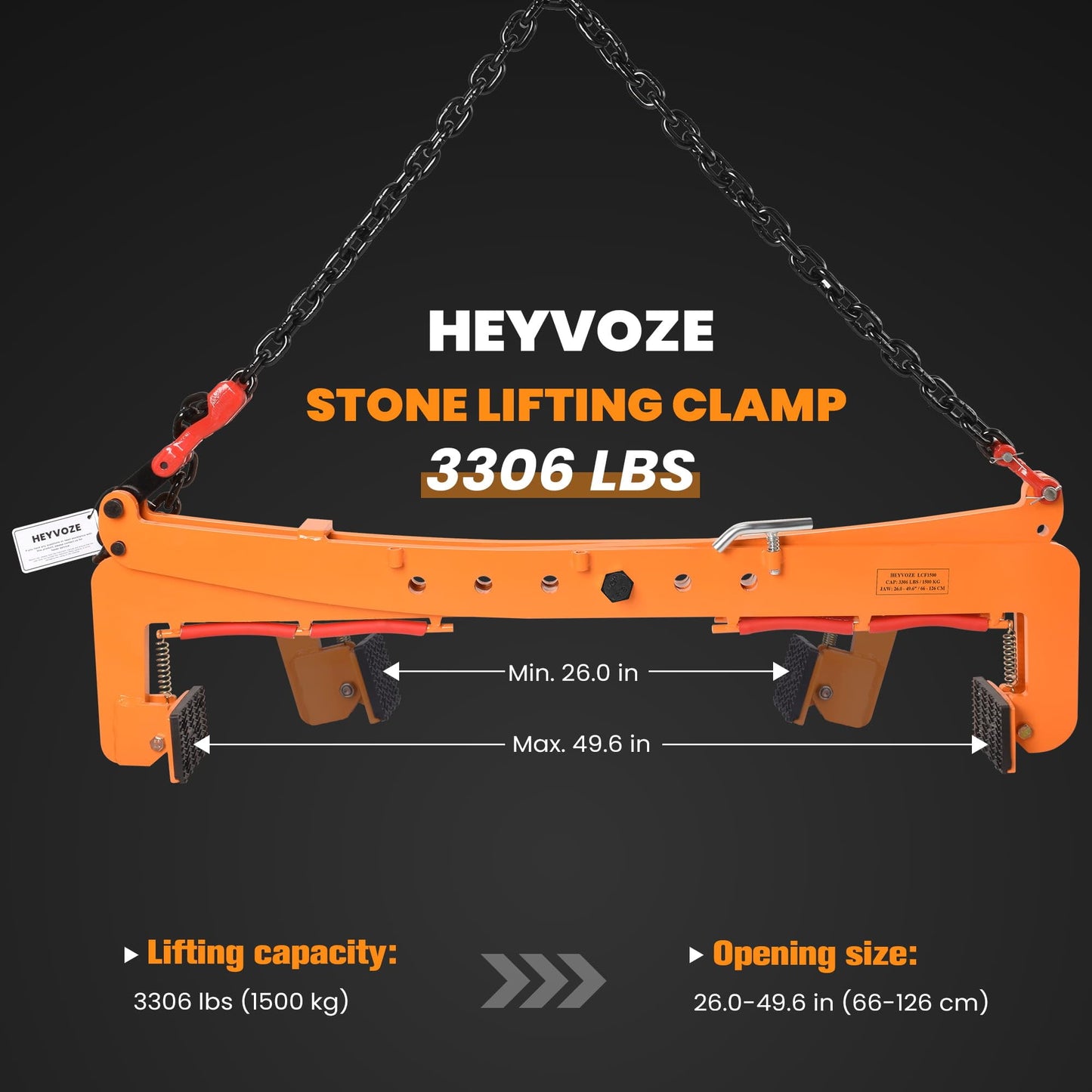 HEYVOZE 3306 lbs Heavy-Duty Stone Lifting Clamp, 26–49.6 in Adjustable Opening, Industrial Granite Slab Lifting Clamp for Large Stone Blocks, Concrete Slabs, Curb Stones