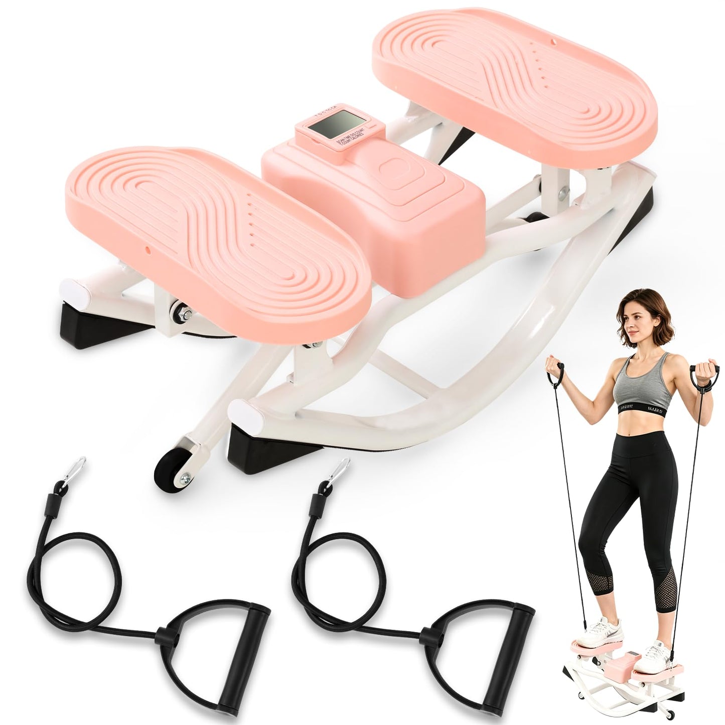 Rocking Steppers for Exercise at Home 3D Motion Stair Stepper with Resistance Bands 350 LBS Loading Capacity Exercise Equipment Low-Impact Balance Board for Full Body Workout