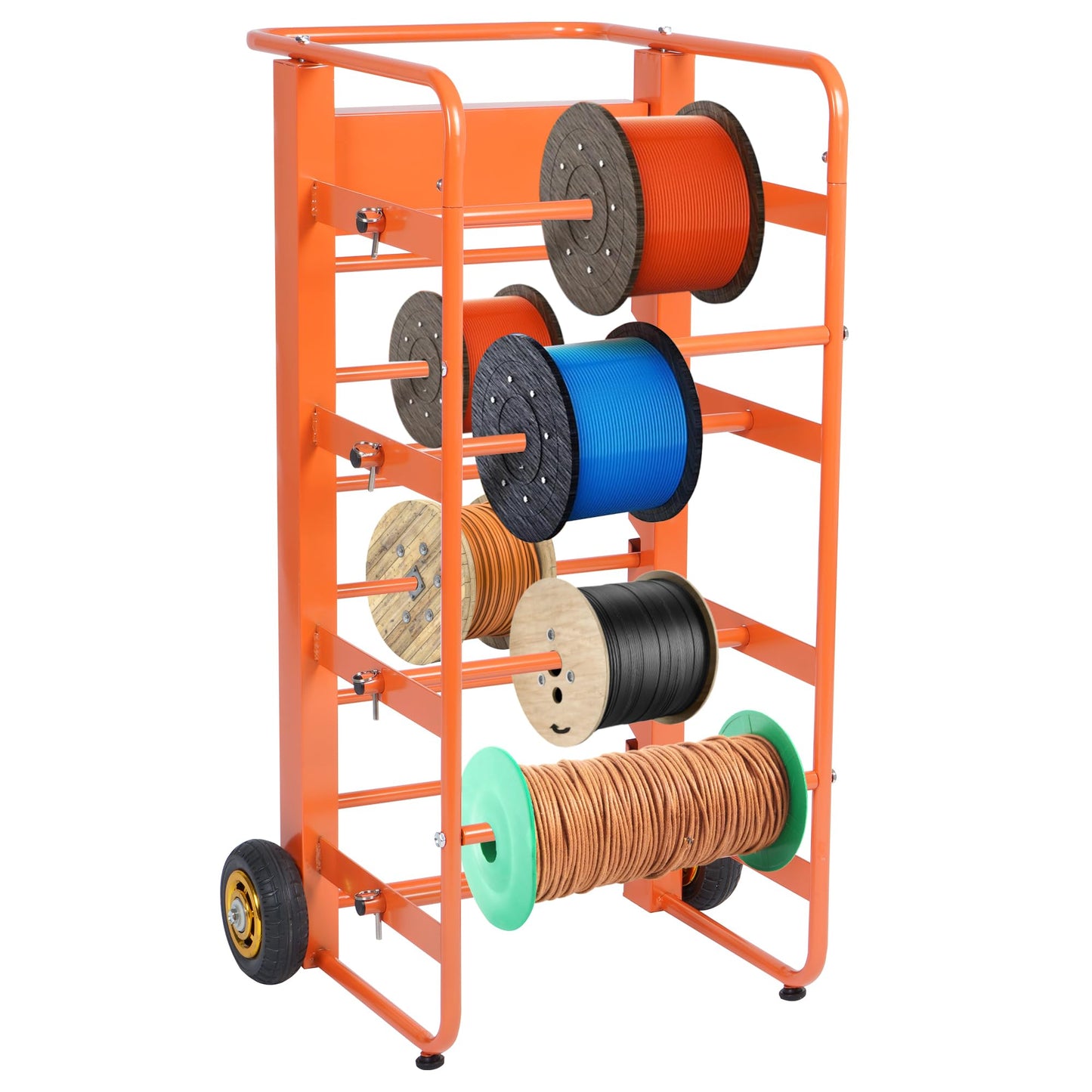 Wire Spool Rack Cable Caddy Wire Spool Cart Multi-Spool Wire Rack Dispenser with 11 Rods Multiple Axles Cable Spool Holder Wire Reel Caddy Cart with Wheels and Box for Electrical Industrial Retail