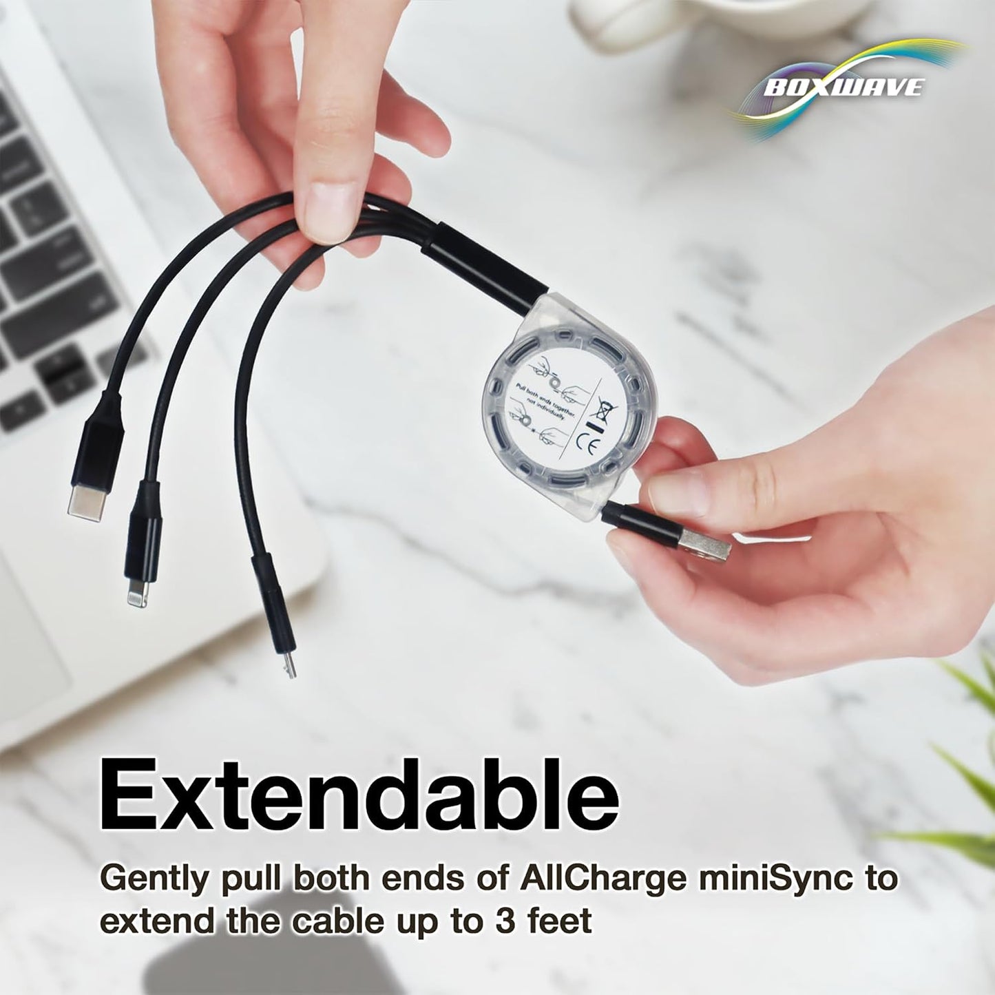 BoxWave D19 MP3 Cable Compatible with RUIZU Bluetooth Player - AllCharge miniSync, Retractable, Portable USB Cable