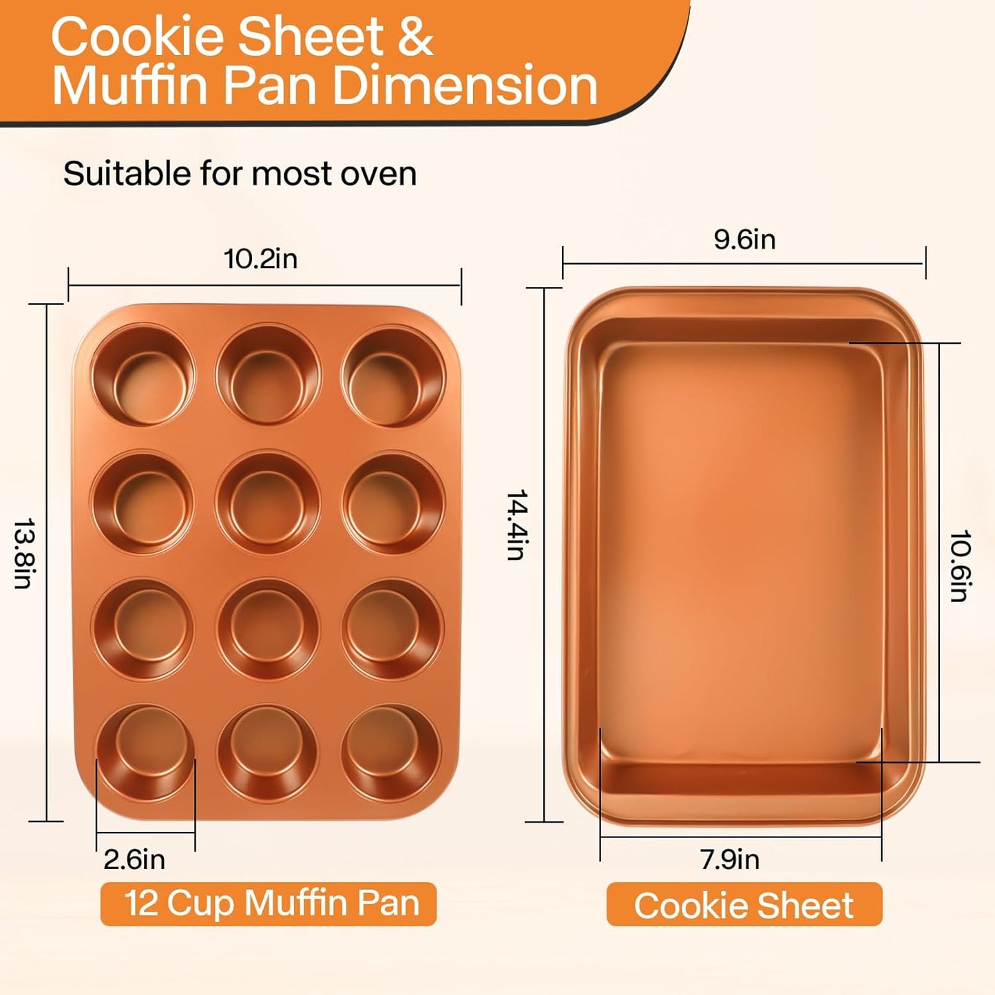 Skiennix Non-Stick Baking Pans Set - 6-Piece Bakeware with Cookie Sheet, Muffin, Cake, and Loaf Pan - Gold