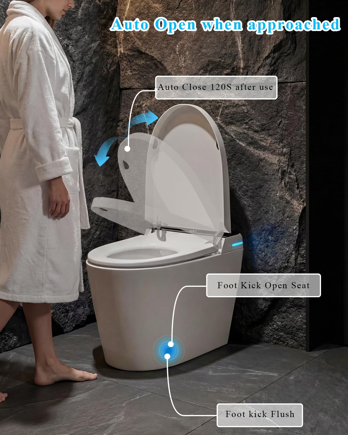 Smart Toilet with Auto Open/Close, Bidet Function, Heated Seat & Dryer, One Piece Elongated Modern Toilet with Foam Shield Technology, Heated Seat, Night Light,Tankless Toilets for Bathrooms