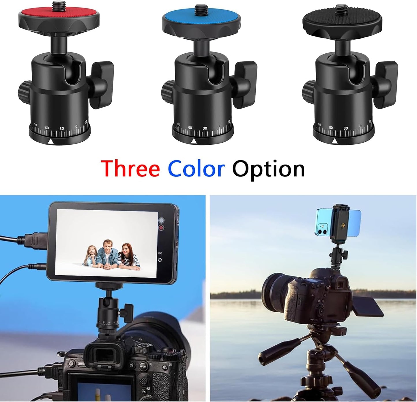 EszkozTA 1/4" 360 Universal Swivel Mini Ball Head Screw Tripod Mount with Hot Shoe Mount, Panoramic Rotating Mount Base