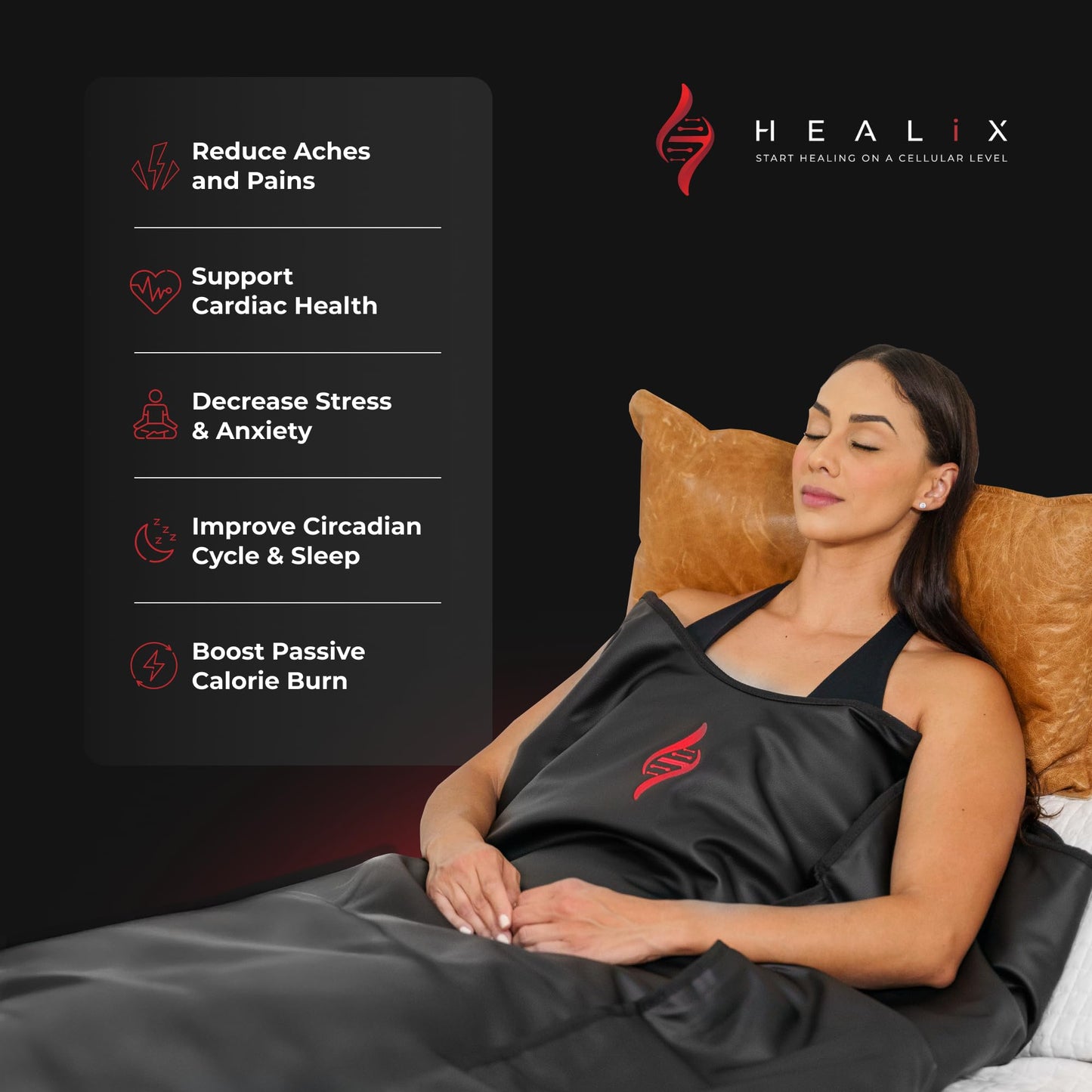 Healix Infrared Sauna Blanket Zero EMF | Portable Home Sauna Blanket for Relaxation & Wellness | Far Infrared Heating, Adjustable Temp (77–176°F), Carbon Fiber Heating, Hook-and-Loop Closure
