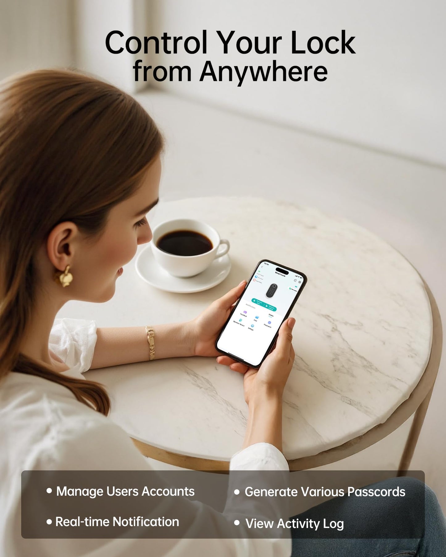 Built-in WiFi Smart Lock with Handle Set - Firstriver Fingerprint Keyless Entry Door Lock for Front Door, App Control, Digital Keypad Deadbolt, Auto Lock, Compatible with Alexa & Google Assistant