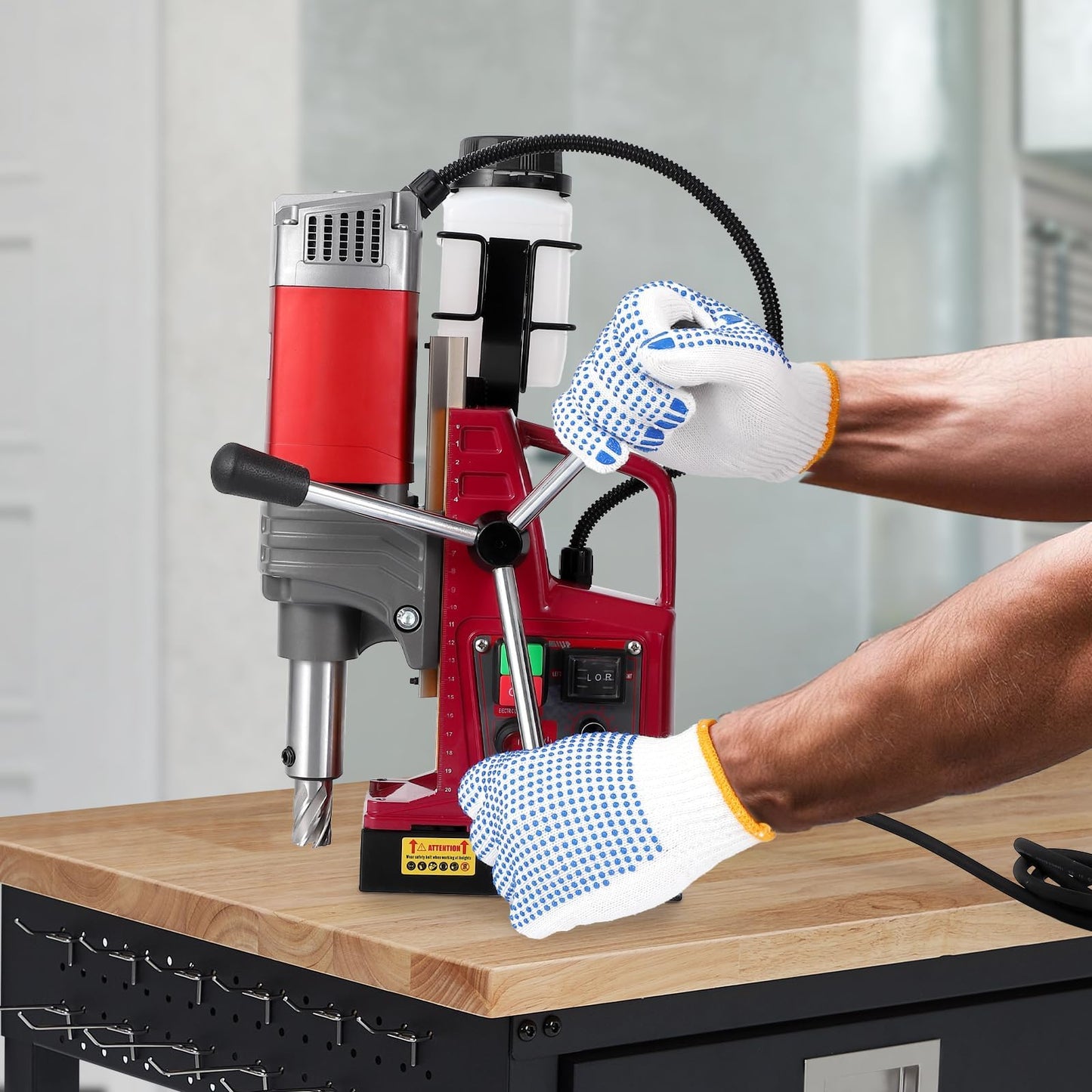 High-Torque Magnetic Drill Press, 1550W, 1.57” Capacity, 10-Speed Adjustable, 13000N Mag Base, Reverse, Twist Adapter, for Metalworking, Construction & Fabrication