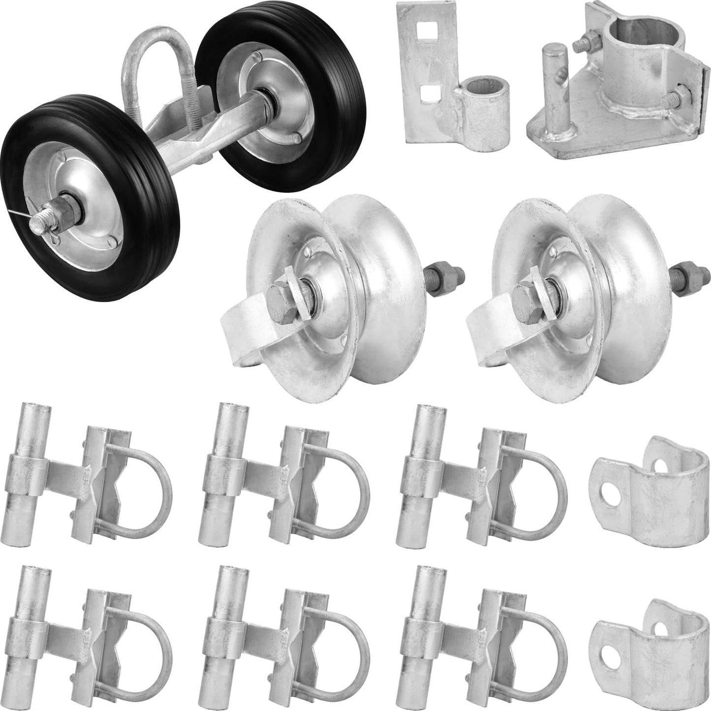 Rolling Gate Hardware Kit, Heavy Duty Sliding Gate Kit, Galvanized Sliding Gate System with 6" Double Wheel Carrier & 5" Pipe Track Rollers for 1-5/8" Track, Standard DIY Kit