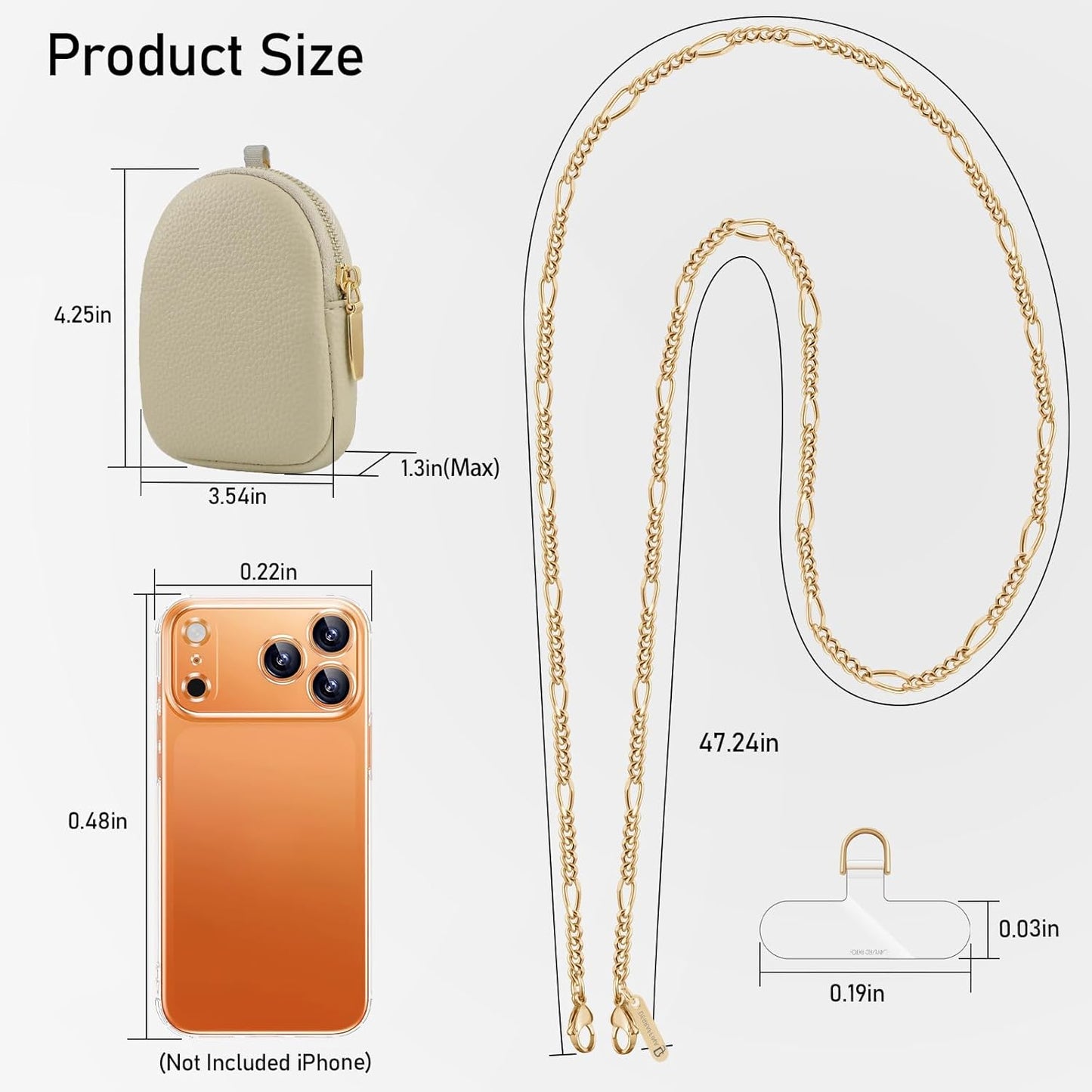 47.24in 1x 2x Phone Crossbody Strap With Wallet Phone Chain Clip And Go strap With zippered pouch clasp Clear Tether