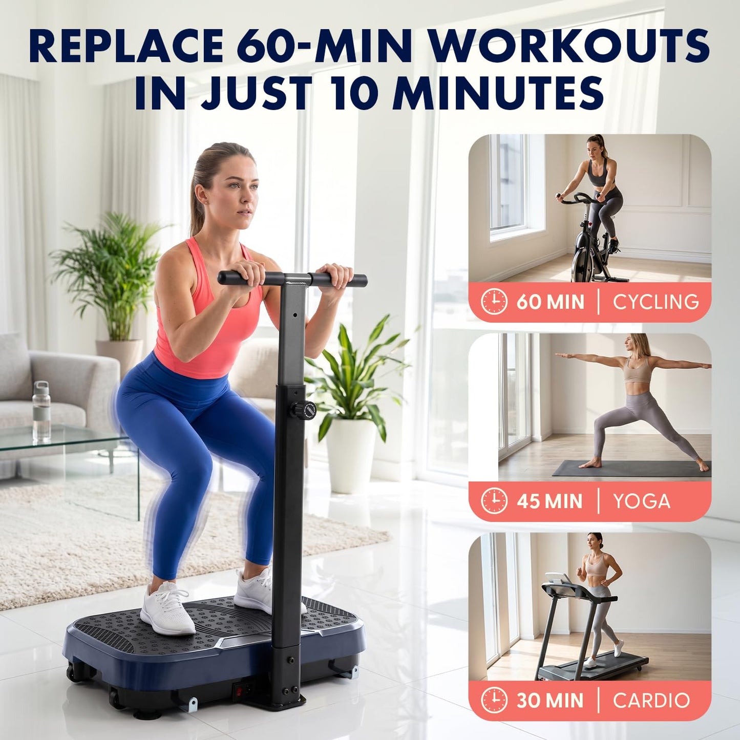 SQUATZ Vibration Plate Exercise Machine with Handlebar, Vibration Plate with Handles, 1-99 Speed Levels, 10 Preset Programs, Low-Impact Home Fitness Platform with Remote, Portable Design, Blue