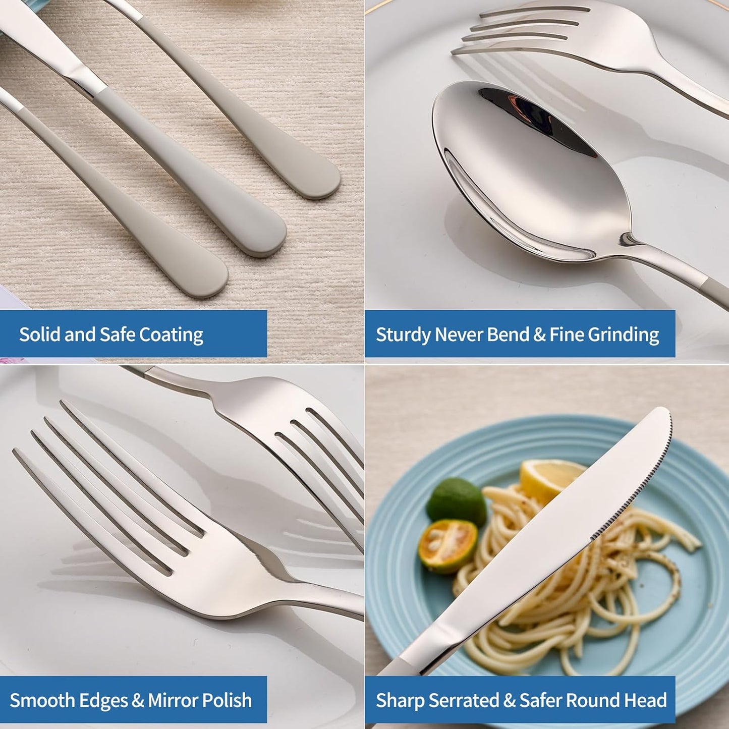 Skiennix 20-Piece Off White Silverware Set - Modern 18/0 Stainless Steel Flatware for 4 | Dishwasher Safe