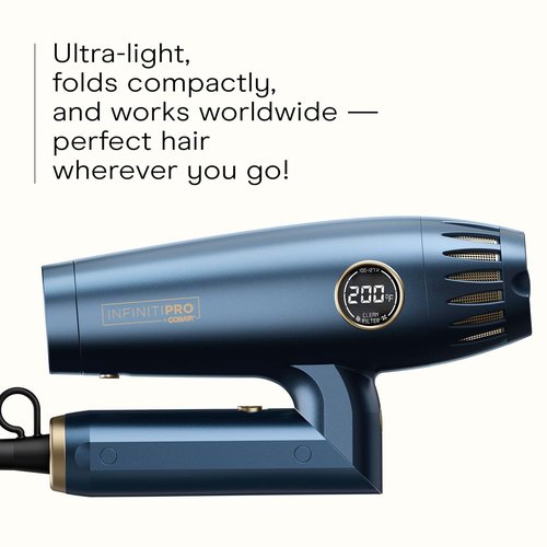 Infiniti PRO by CONAIR Hair Dryer - 1875W Ionic Blow Dryer with Diffuser | Frizz-Reducing, Fast Drying, Blue