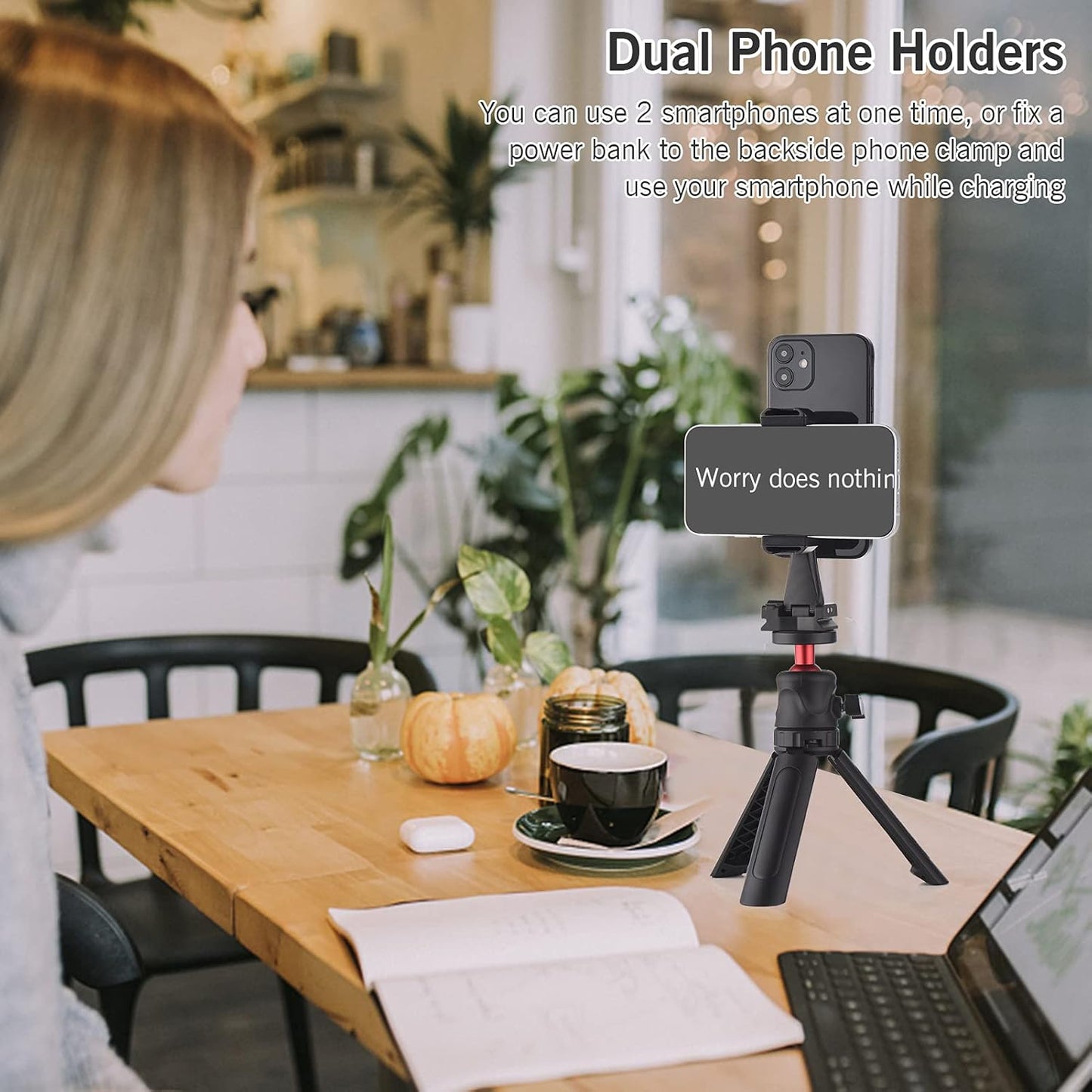 Andoer 4 Multifunctional Smartphone Video Kit Including Universal Phone Tripod Mount with Dual Phone Holders Cold Shoe