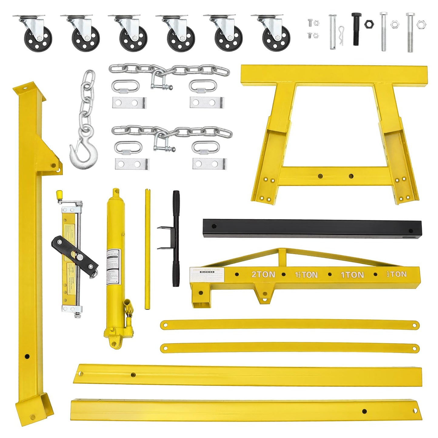 GarveeTech Engine Hoist with Lever, 2 T 4000 Lbs Heavy Duty Folding Cherry Picker Engine Lift Hydraulic Tilting Engine Shop Crane with 6 Iron Caster Wheels Telescopic Boom Hitch, Yellow